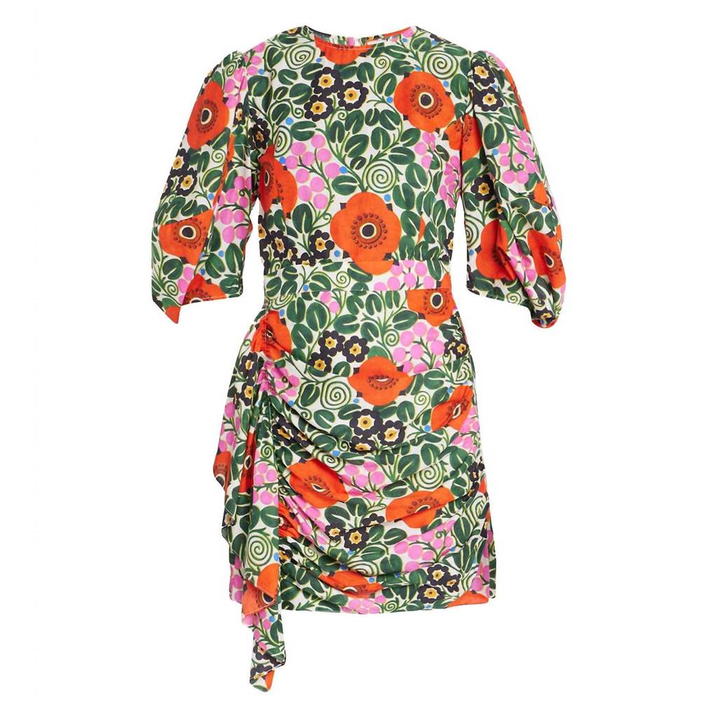NEW RHODE pia puff sleeves ruched mini dress in aura bloom - Picture 3 of 3